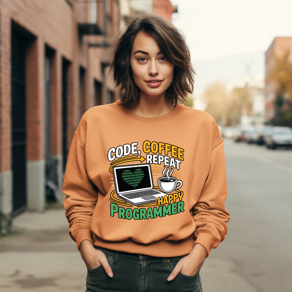Programmer Sweatshirt — "Code, Coffee, Repeat" Cozy Crewneck