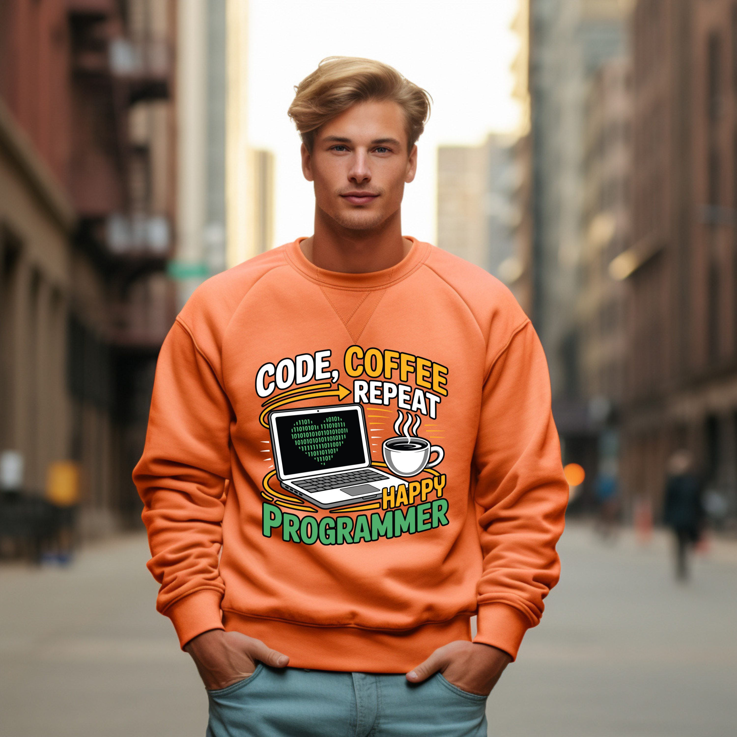 Programmer Sweatshirt — "Code, Coffee, Repeat" Cozy Crewneck