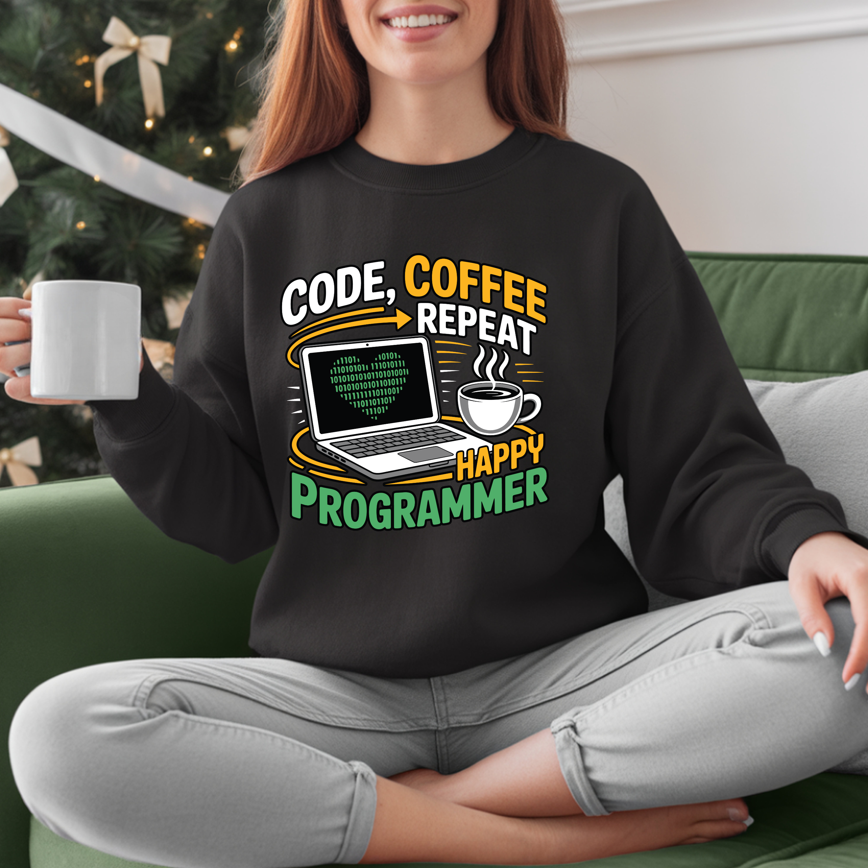 Programmer Sweatshirt — "Code, Coffee, Repeat" Cozy Crewneck