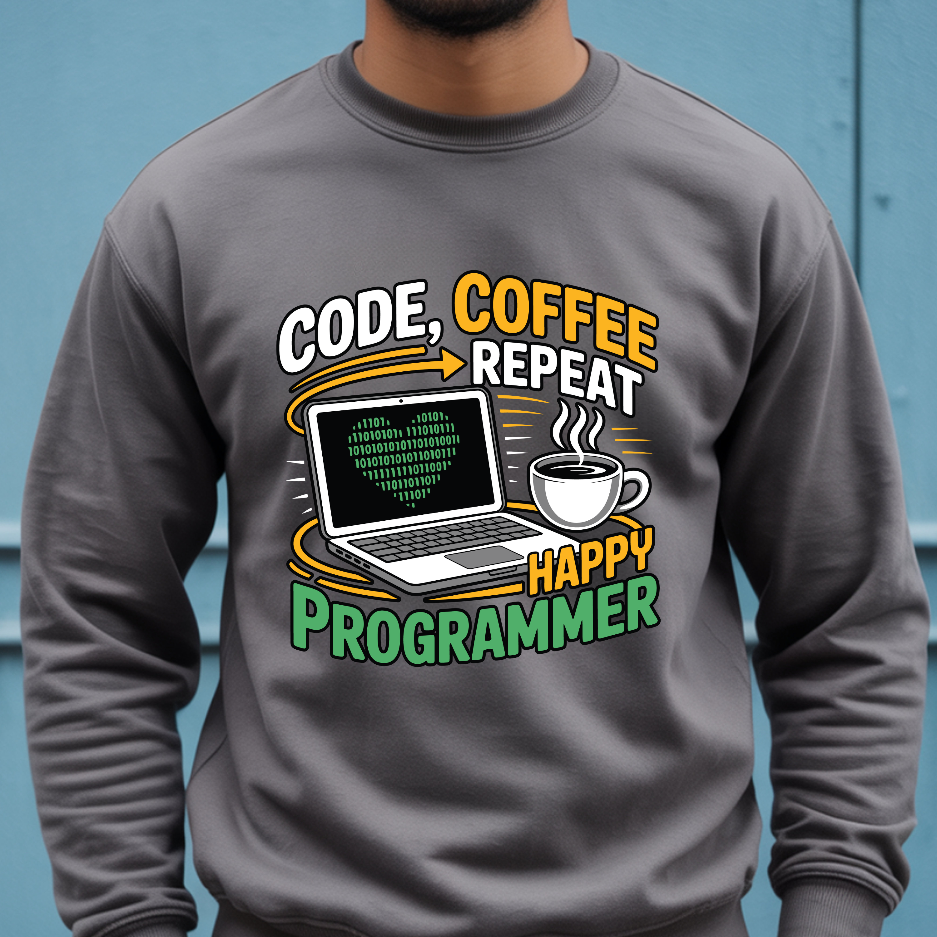 Programmer Sweatshirt — "Code, Coffee, Repeat" Cozy Crewneck