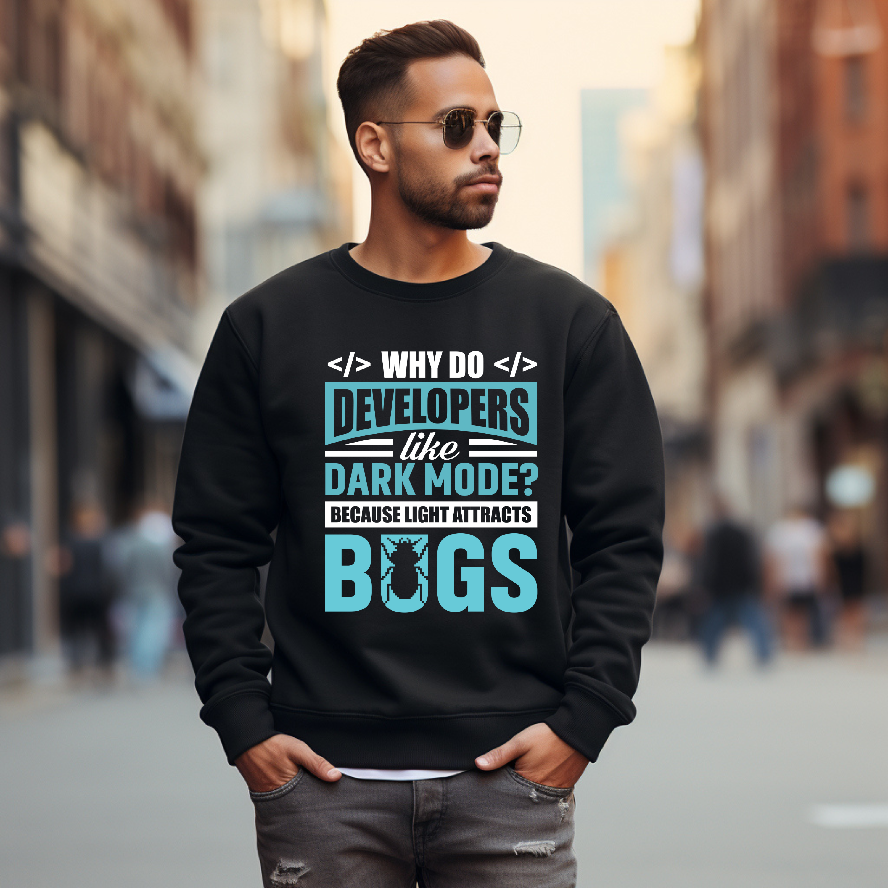 Developers Dark Mode? Bugs Sweatshirt — Funny Programmer Crewneck