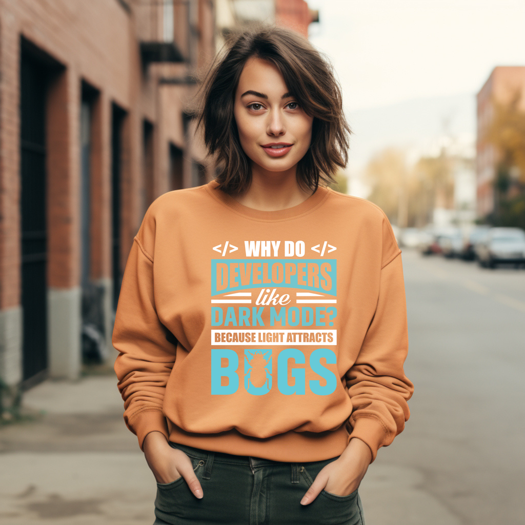 Developers Dark Mode? Bugs Sweatshirt — Funny Programmer Crewneck