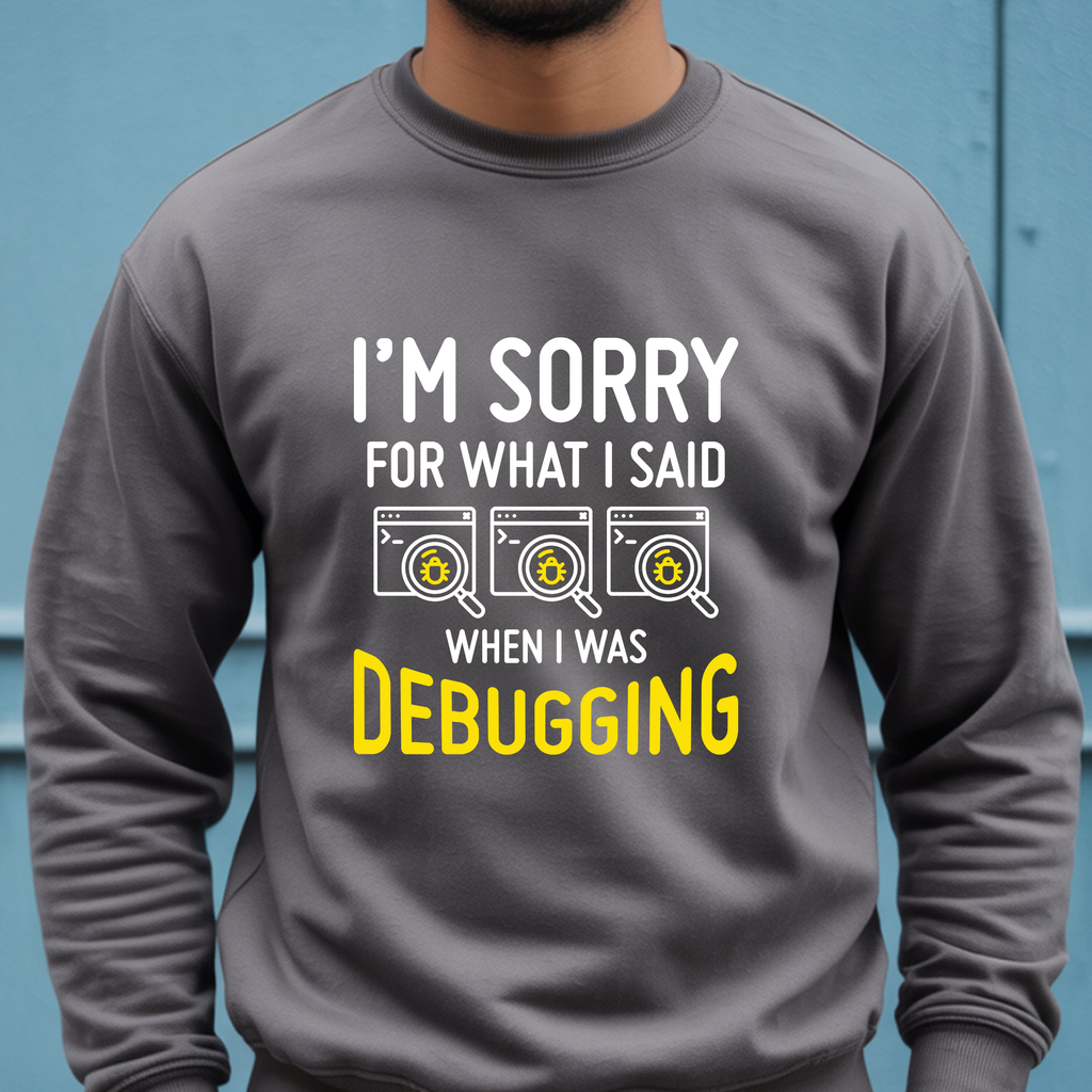 Debugging Crewneck Sweatshirt — Funny Programmer Sweatshirt with Yellow Code Icons