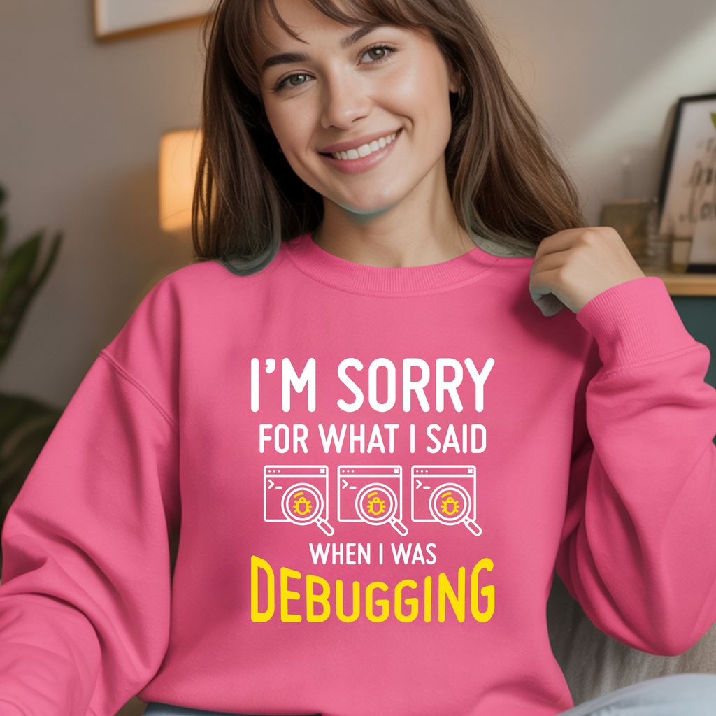 Debugging Crewneck Sweatshirt — Funny Programmer Sweatshirt with Yellow Code Icons