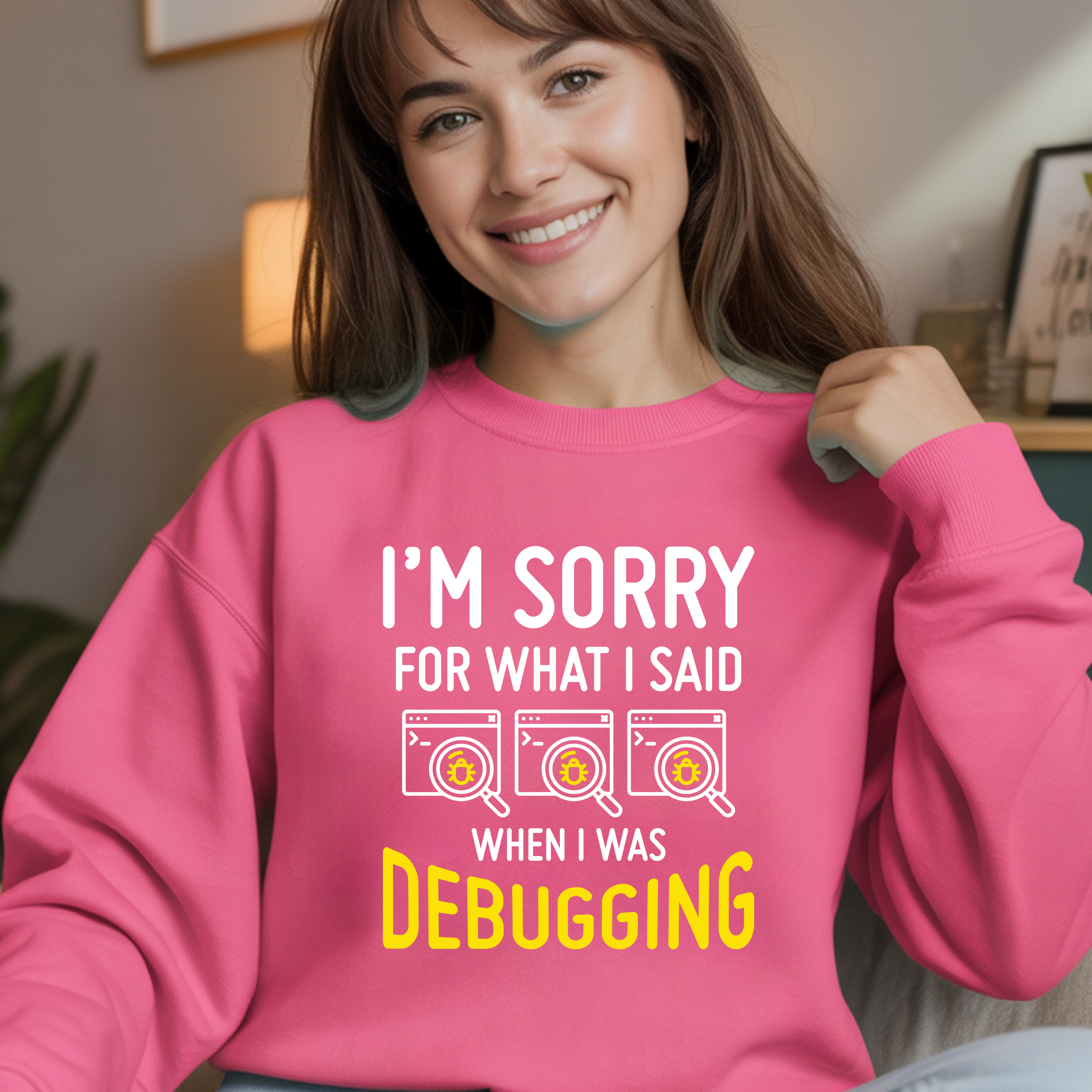 Debugging Crewneck Sweatshirt — Funny Programmer Sweatshirt with Yellow Code Icons